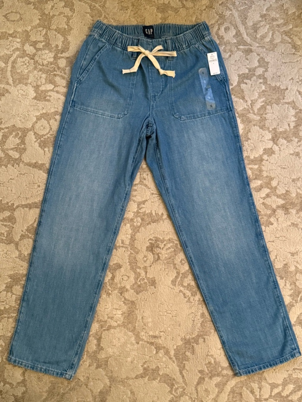 NWT GAP Blue Denim Jogger Pants with Cream Drawstring